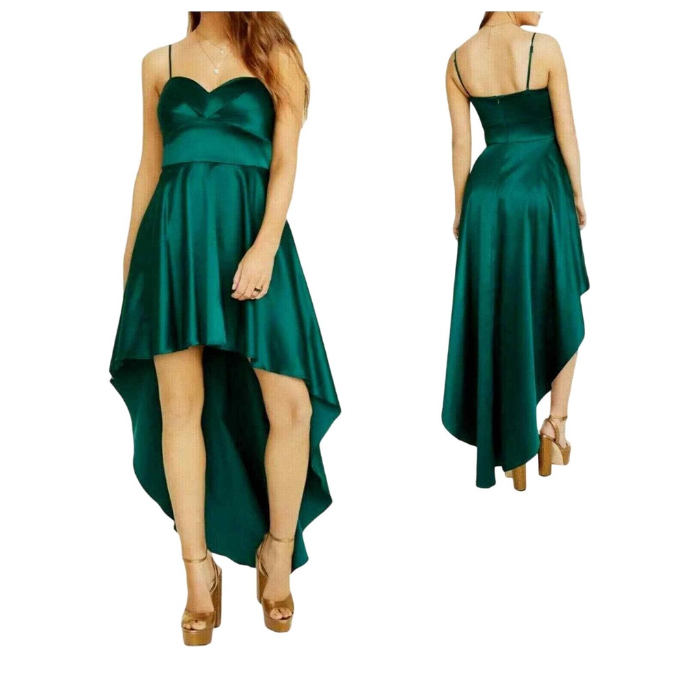 City Studio Satin High Low Cocktail Party Homecoming Prom Wedding Emerald Dress